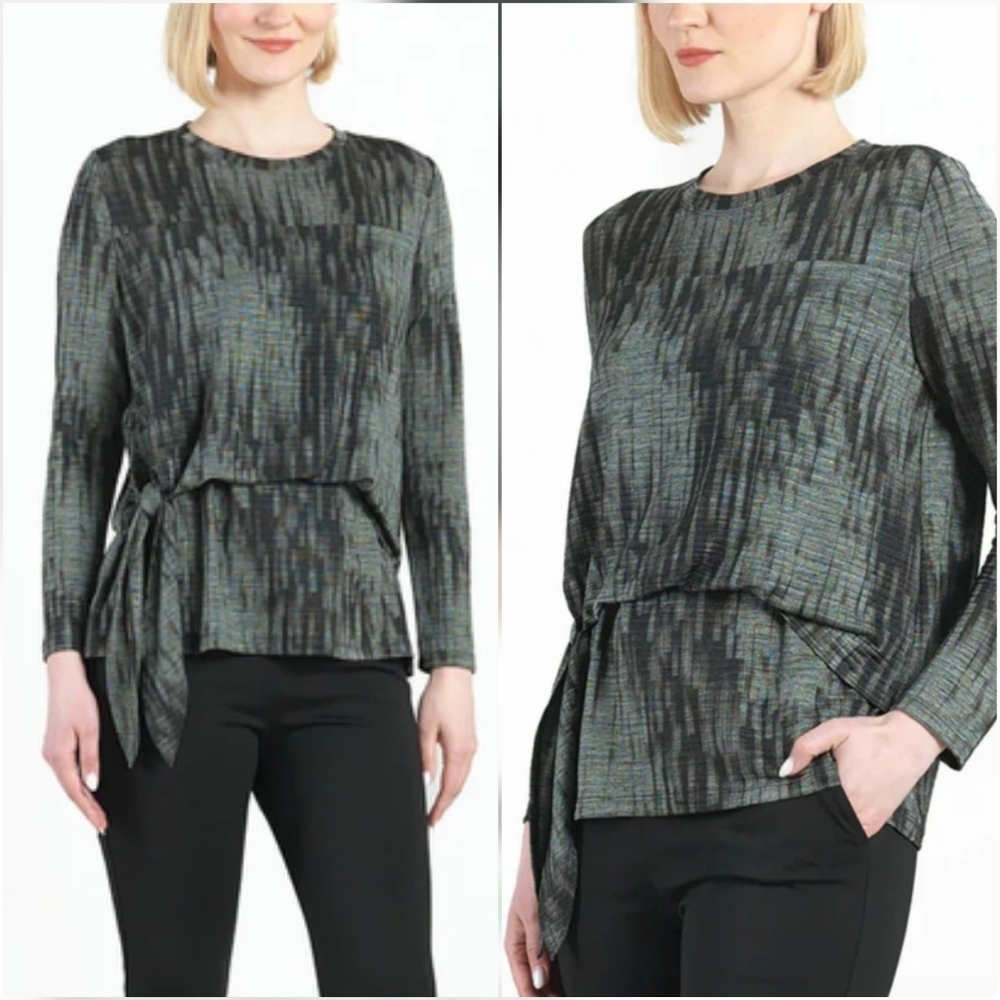 Clara SunWoo New Crinkle Pleat Blouson Overlay Side Tie Jersey Top SZ Medium